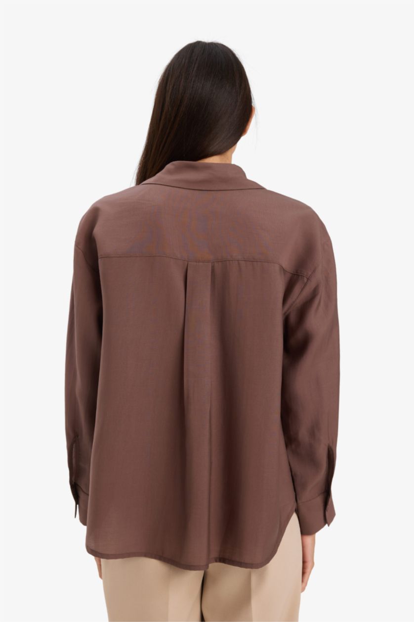 WOMAN Brown Oversize Fit Modal Long Sleeve Shirt