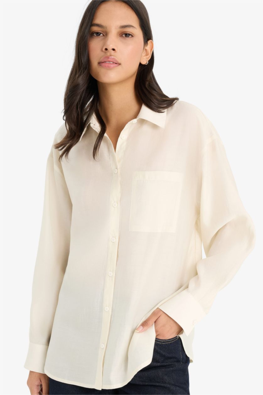 WOMAN Light Yellow Oversize Fit Modal Long Sleeve Shirt