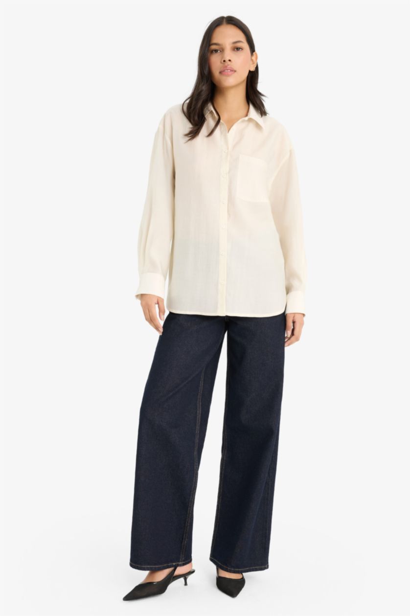 WOMAN Light Yellow Oversize Fit Modal Long Sleeve Shirt