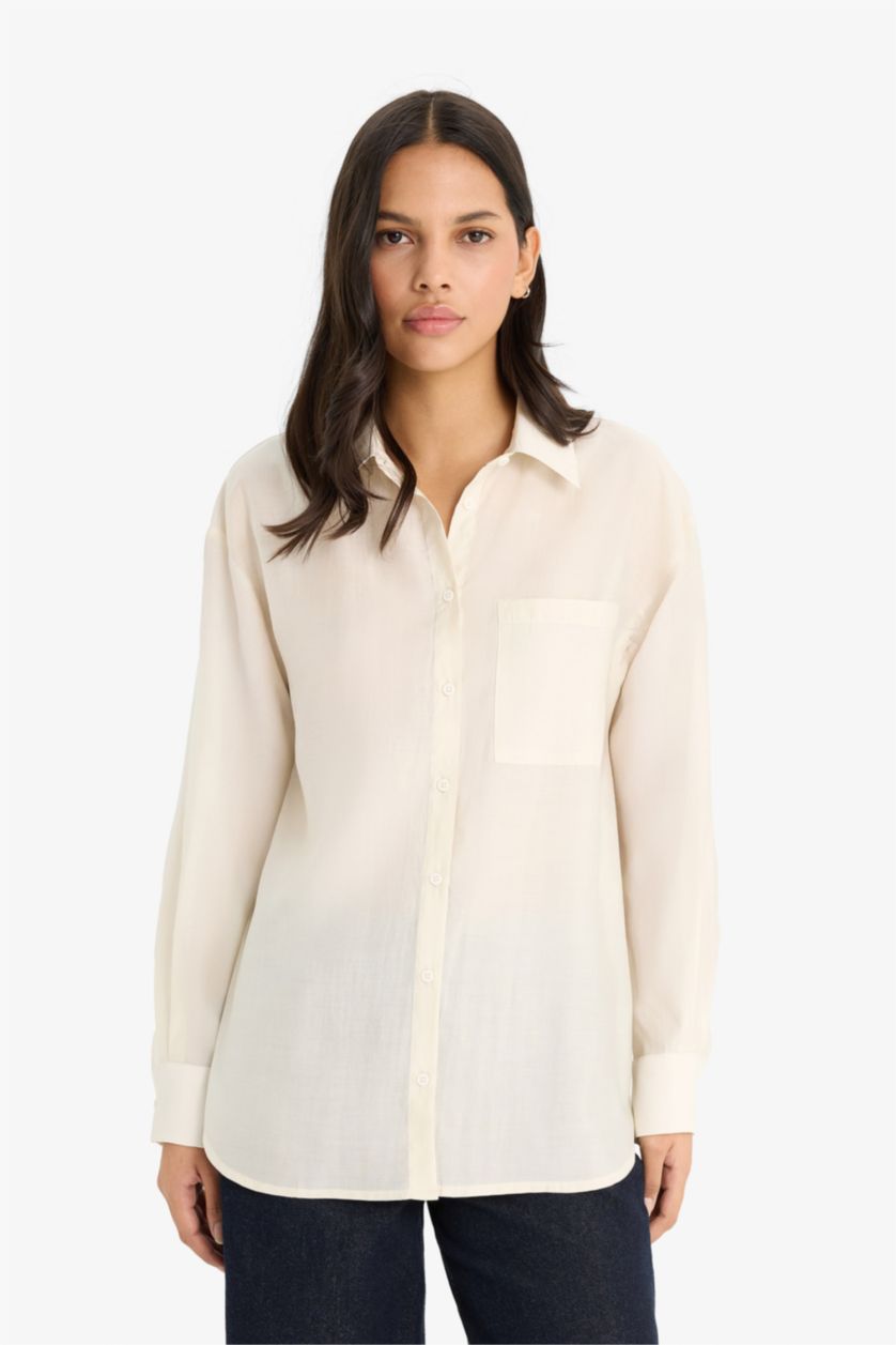 WOMAN Light Yellow Oversize Fit Modal Long Sleeve Shirt