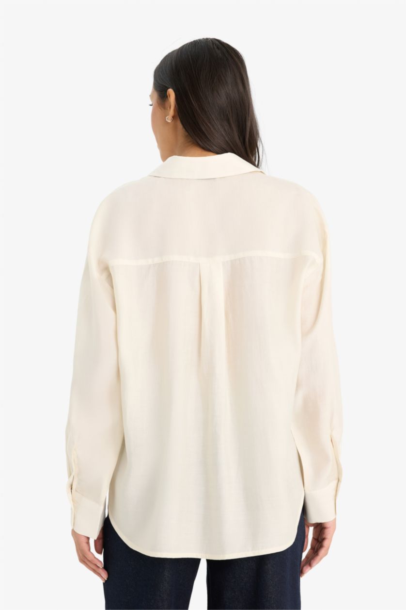 WOMAN Light Yellow Oversize Fit Modal Long Sleeve Shirt