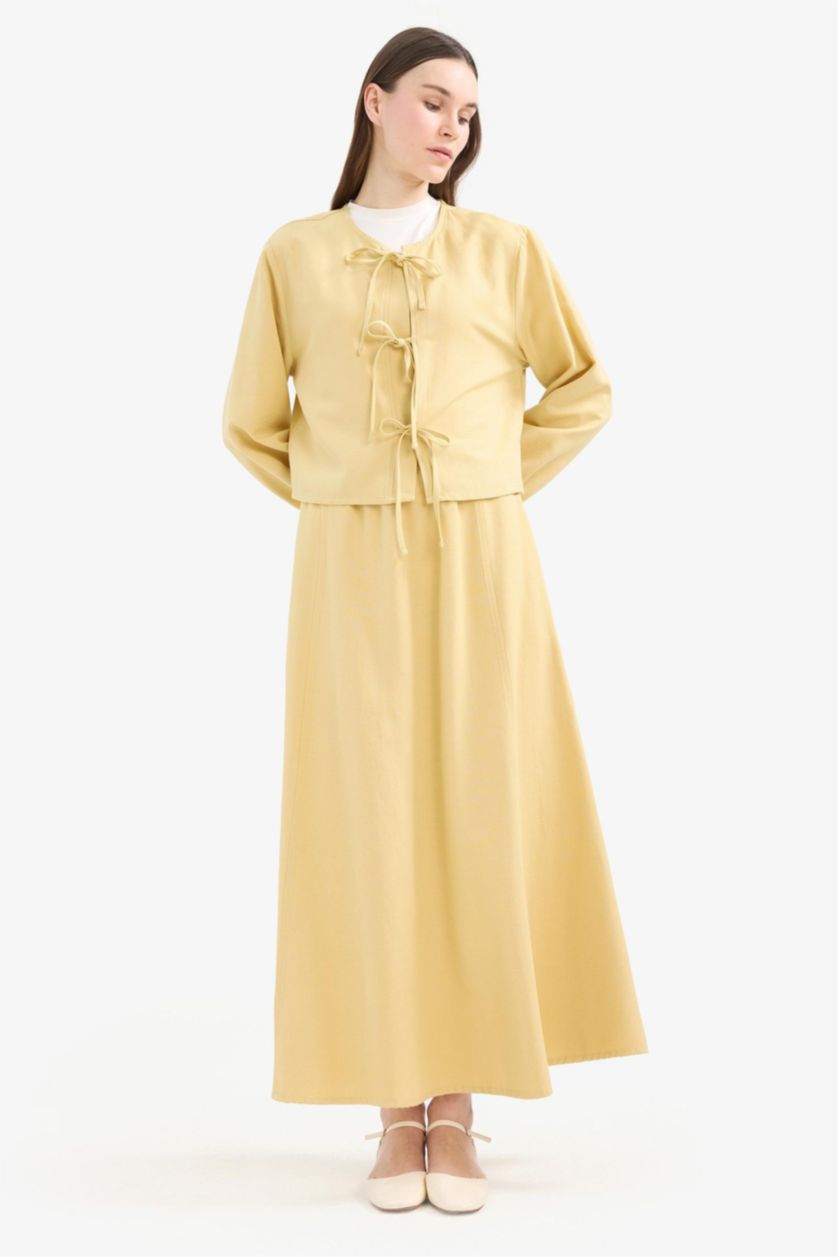 Woman Olive A Line Linen Blend Maxi Skirt