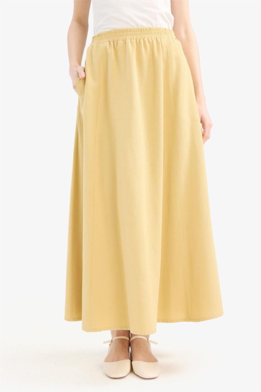 Woman Olive A Line Linen Blend Maxi Skirt