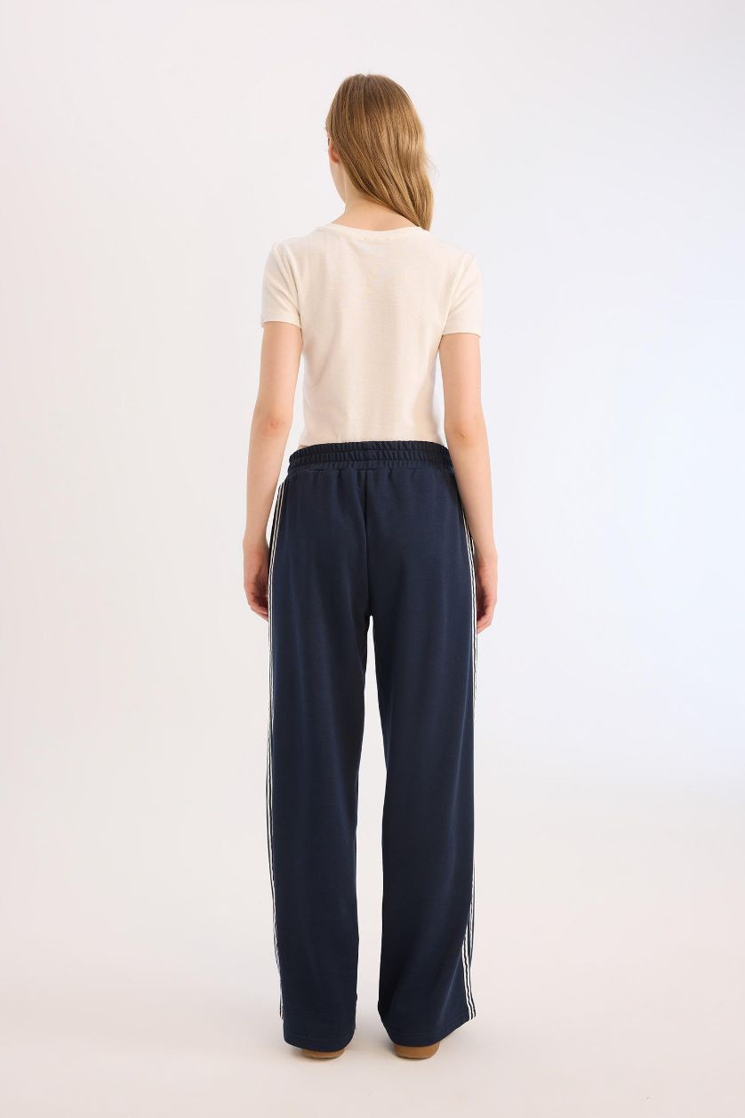 Kadın Lacivert Wide Leg Eşofman Altı Basic Düz Beli Lastikli Geniş Bol Paça