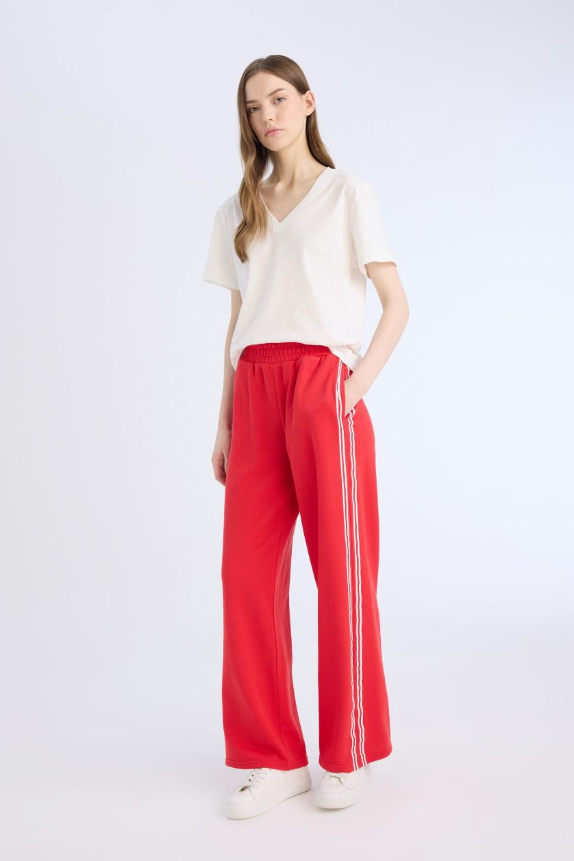 FEMME Rouge Pantalon de jogging large à coupe droite