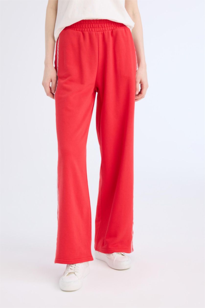 WOMAN Red Wide Leg Thick Sweatshirt Fabric Trousers