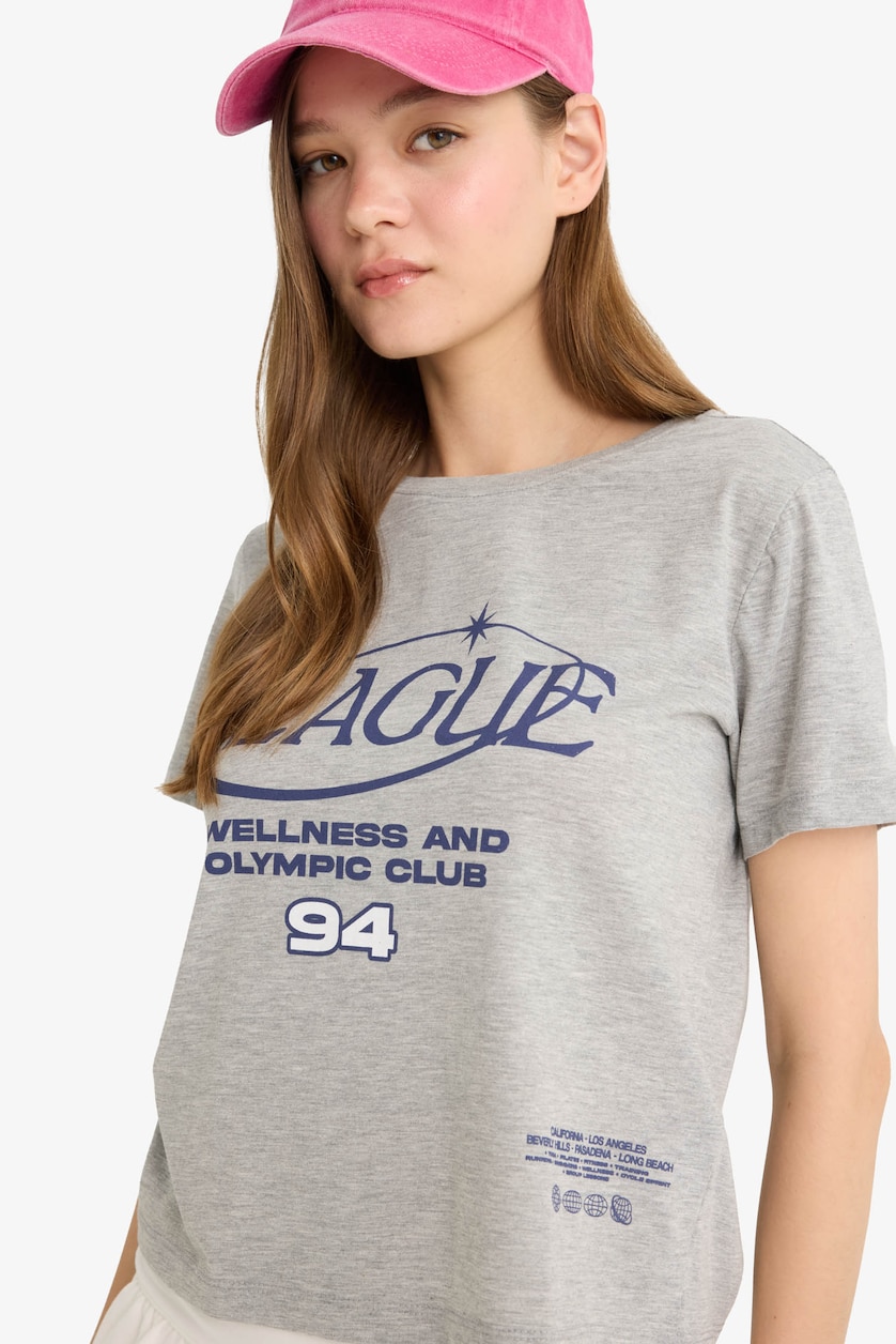 حريمي ميلانج رمادي Regular Fit Short Sleeve T-Shirt