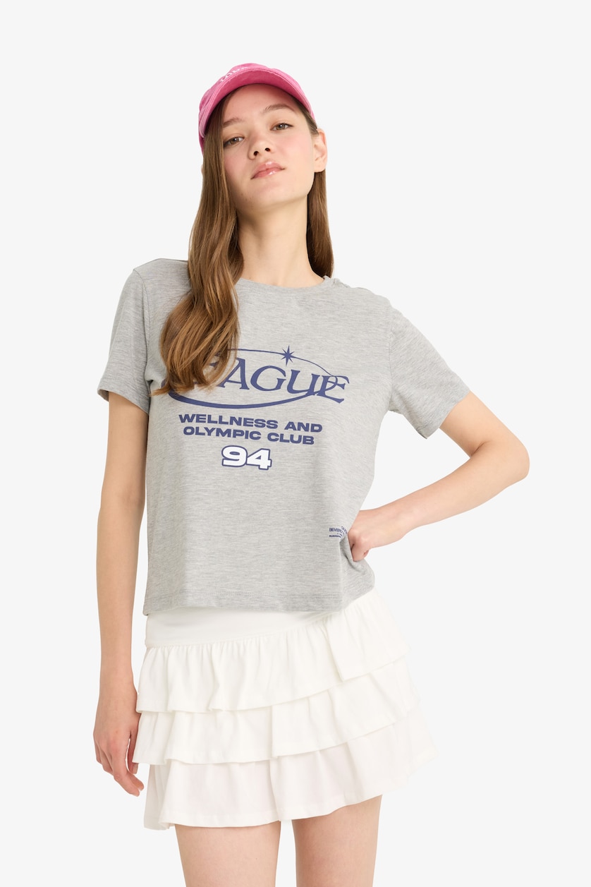 حريمي ميلانج رمادي Regular Fit Short Sleeve T-Shirt