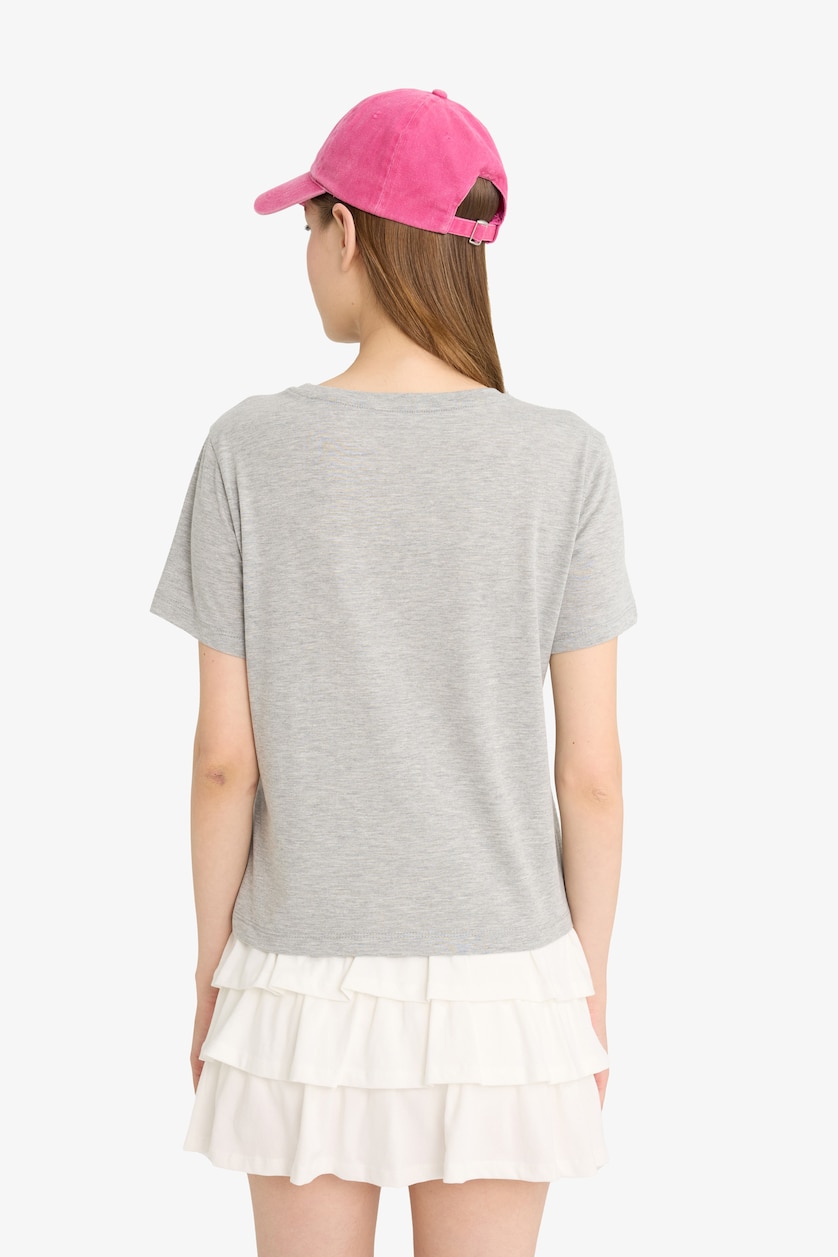 حريمي ميلانج رمادي Regular Fit Short Sleeve T-Shirt