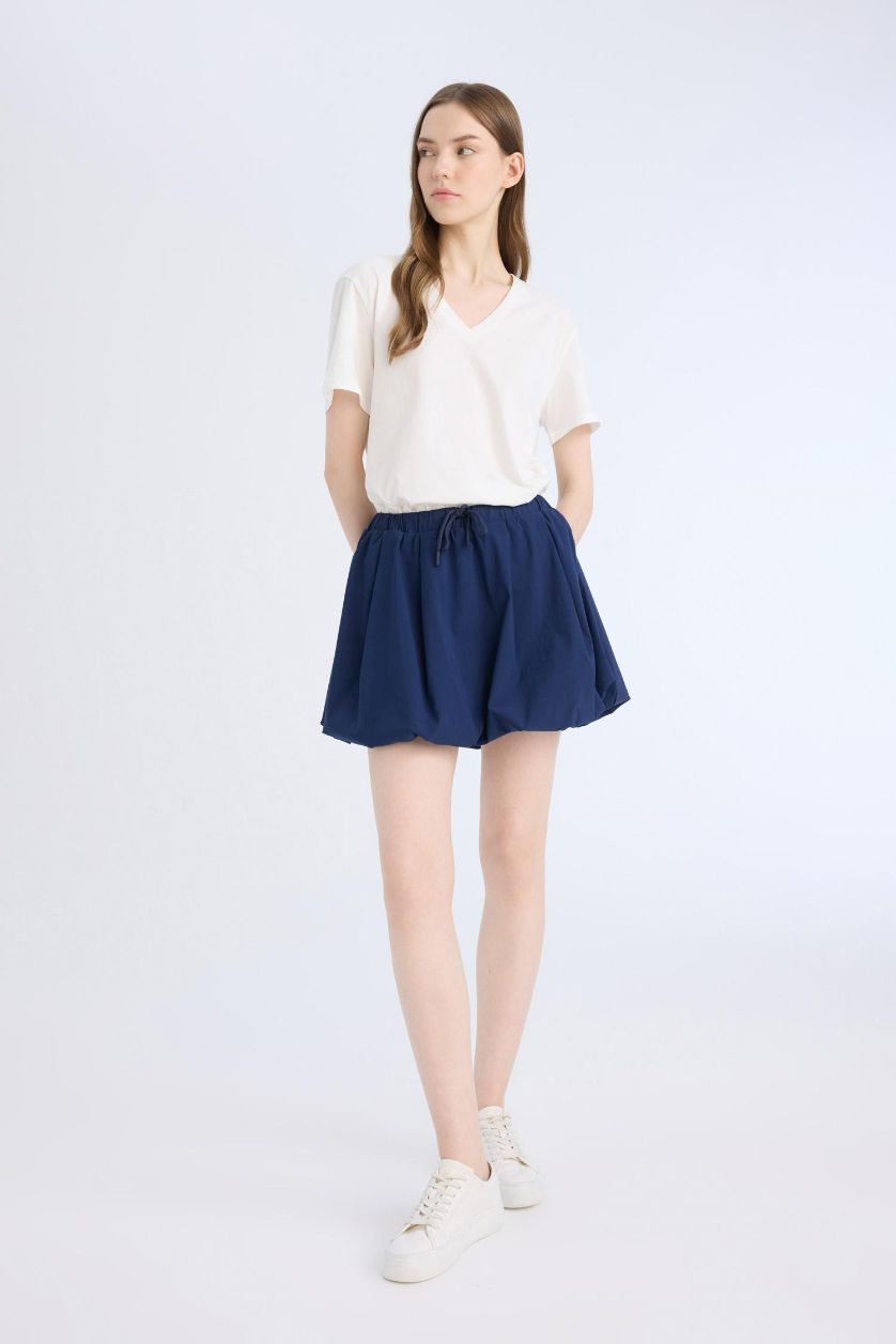 Kadın Lacivert Balloon Fit Normal Bel Bengalin Mini Etek