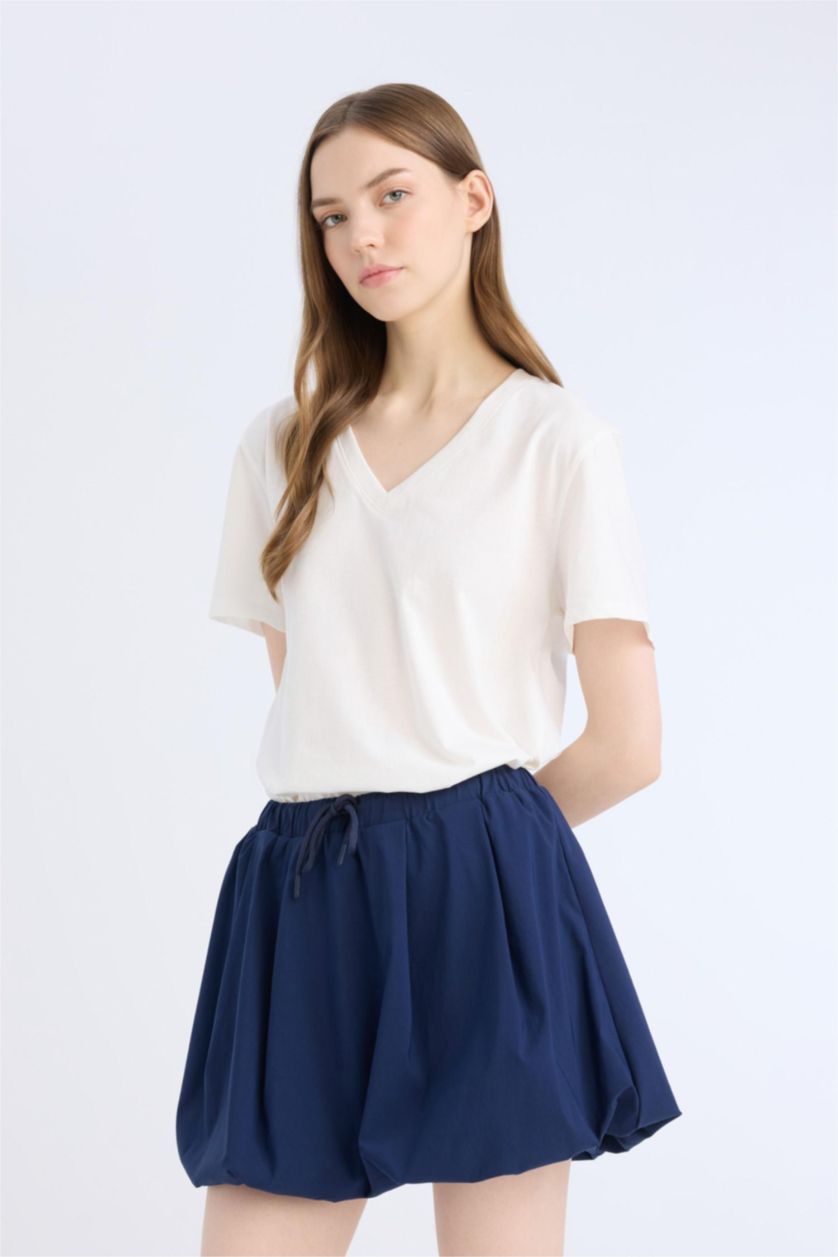 Kadın Lacivert Balloon Fit Normal Bel Bengalin Mini Etek