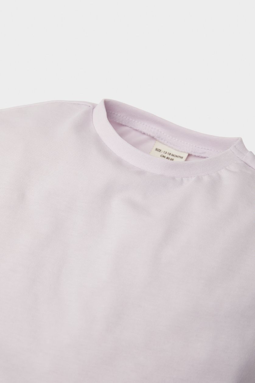 Kız Bebek Açık Pembe Bisiklet Yaka Uzun Kollu Tişört Kız Bebek