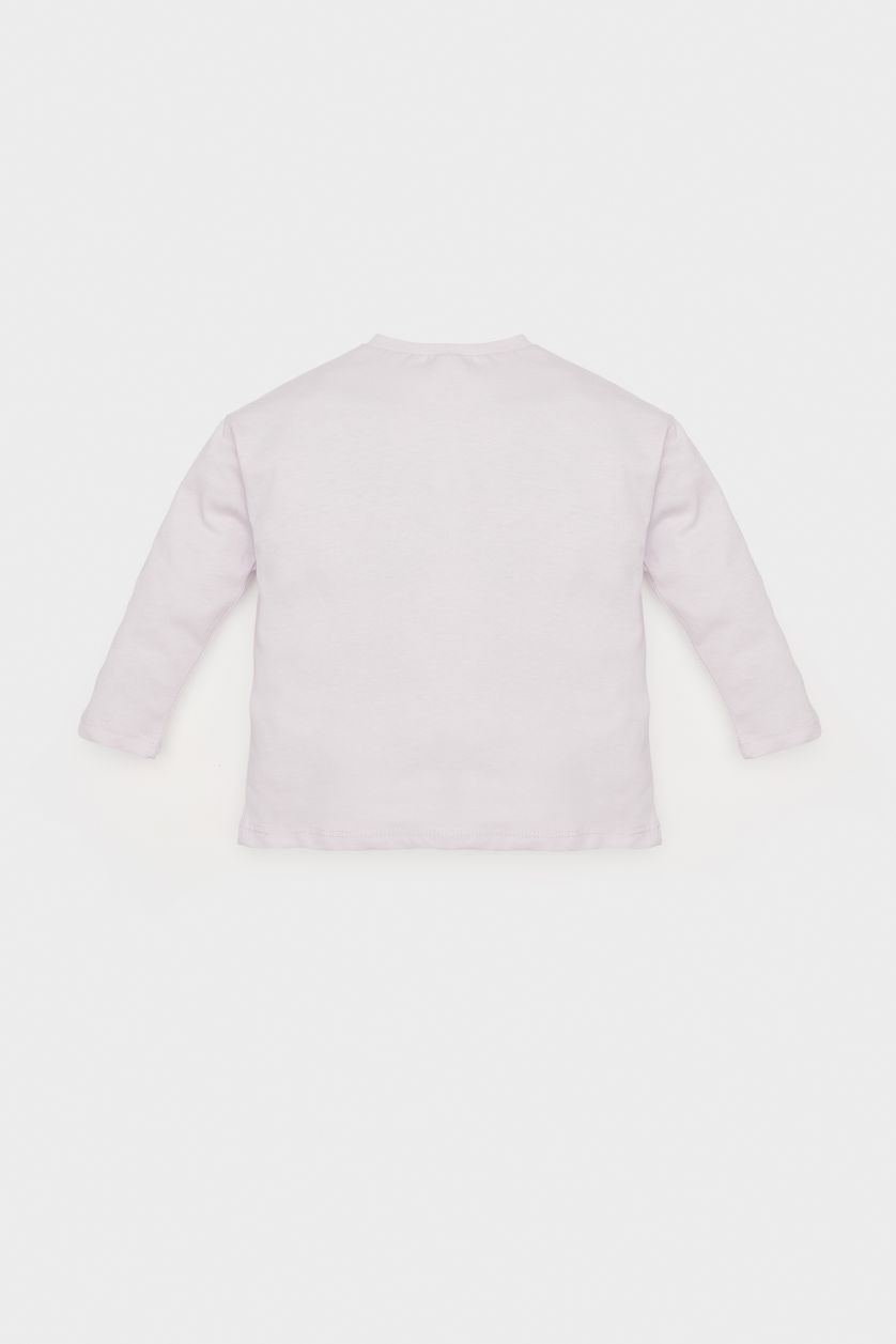 Kız Bebek Açık Pembe Bisiklet Yaka Uzun Kollu Tişört Kız Bebek