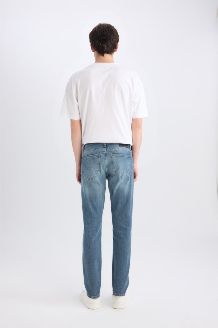 رجال رمادي أزرق فاتح بنطلون جينز بيدرو سليم فيت برجل ضيق وخصر عالي