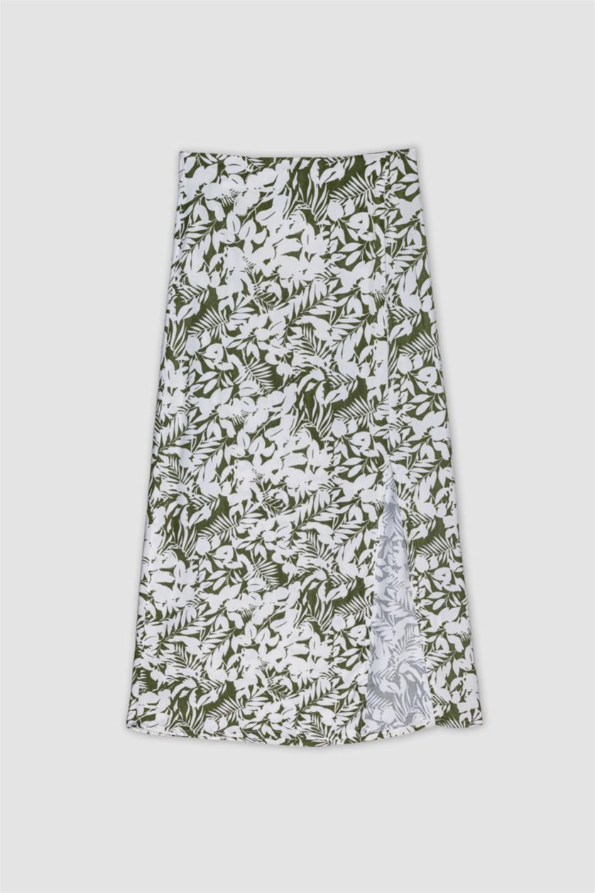 WOMAN Khaki A Cut Floral Midi Skirt