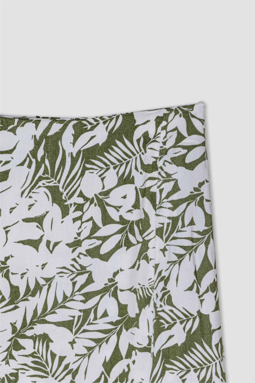 WOMAN Khaki A Cut Floral Midi Skirt