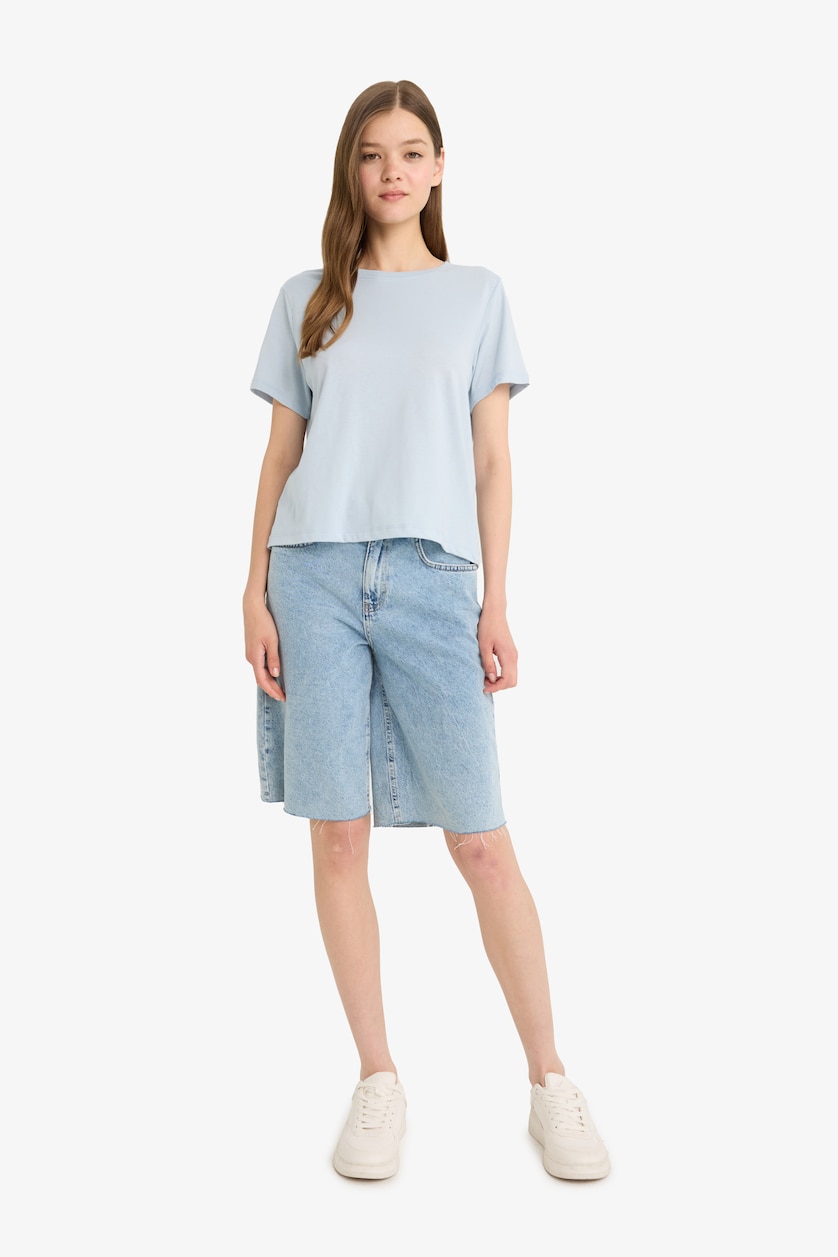 WOMAN Light Blue Regular Fit Short Sleeve T-Shirt
