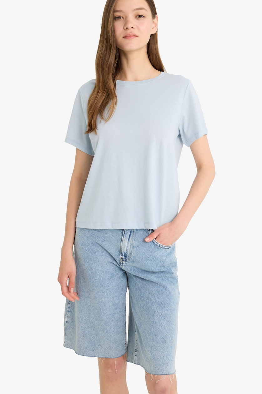 WOMAN Light Blue Regular Fit Short Sleeve T-Shirt