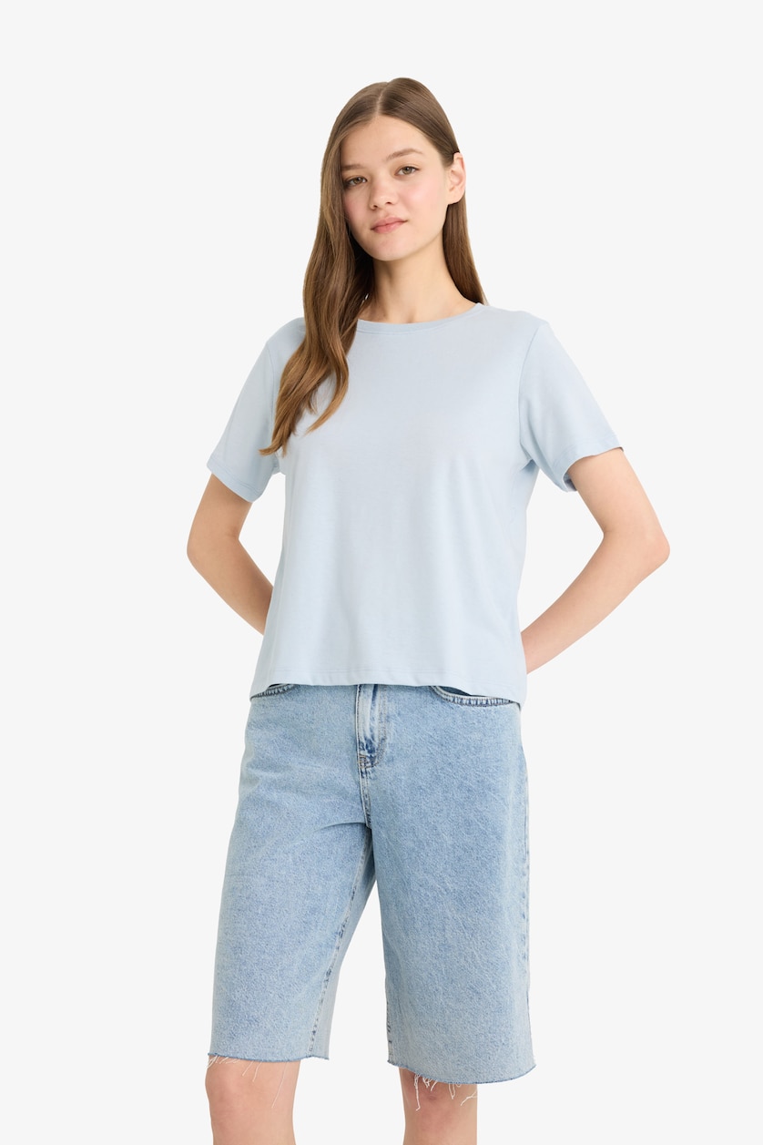 WOMAN Light Blue Regular Fit Short Sleeve T-Shirt