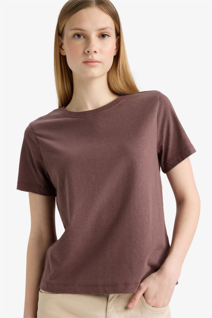 WOMAN Brown Regular Fit Short Sleeve T-Shirt