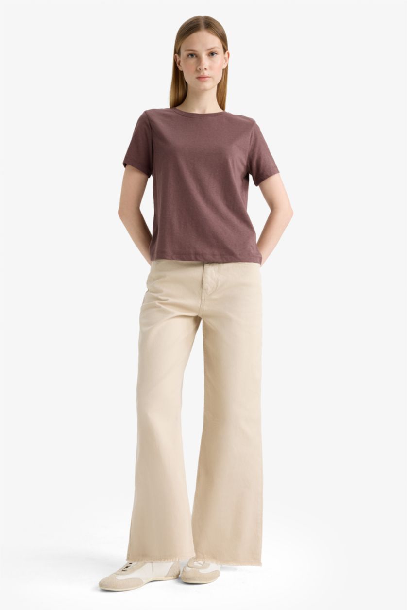 WOMAN Brown Regular Fit Short Sleeve T-Shirt