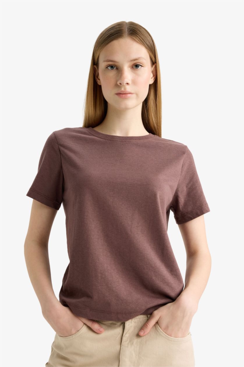 WOMAN Brown Regular Fit Short Sleeve T-Shirt