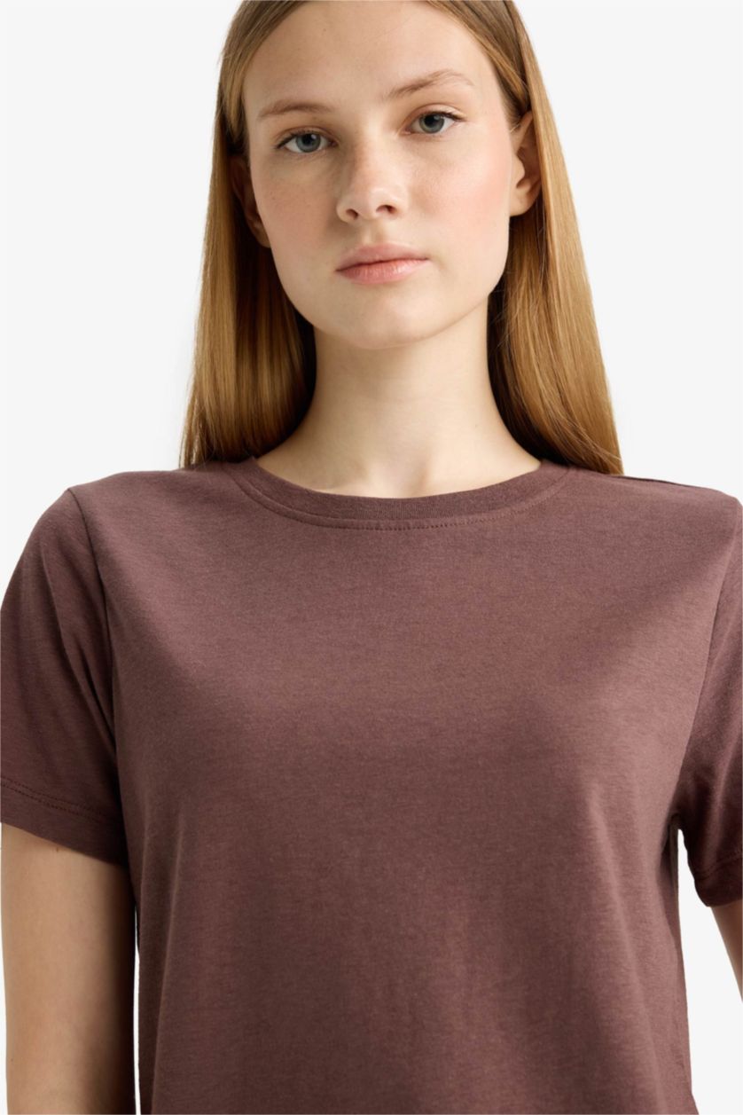 WOMAN Brown Regular Fit Short Sleeve T-Shirt