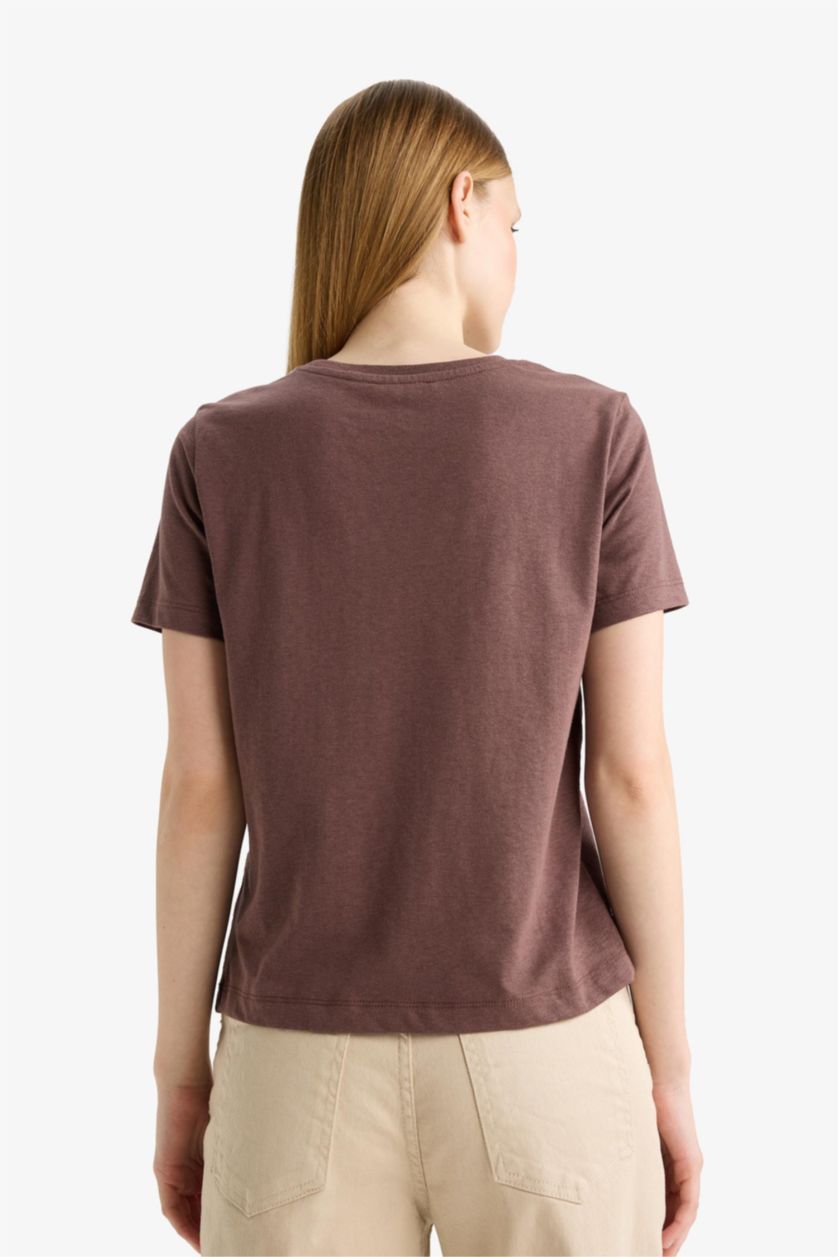 WOMAN Brown Regular Fit Short Sleeve T-Shirt