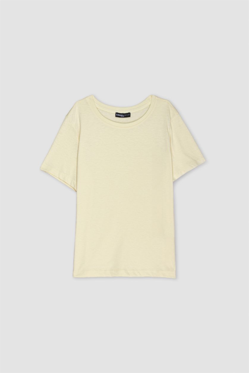 Kadın Açık Sarı Regular Fit Kısa Kollu Tişört
