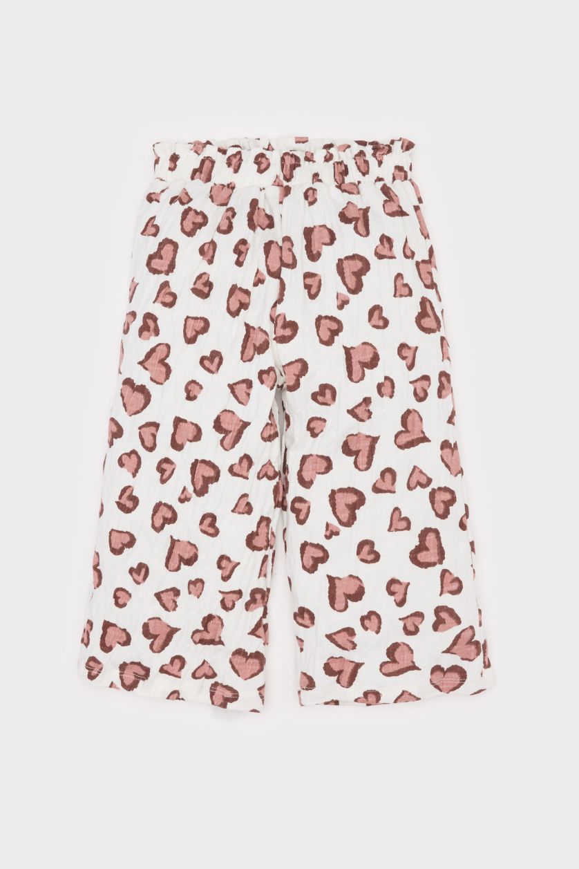 Kız Bebek Kırık Beyaz 2'li Takım Leopar Desenli Kısa Kollu Tişört Beli Lastikli Alt Kız Bebek