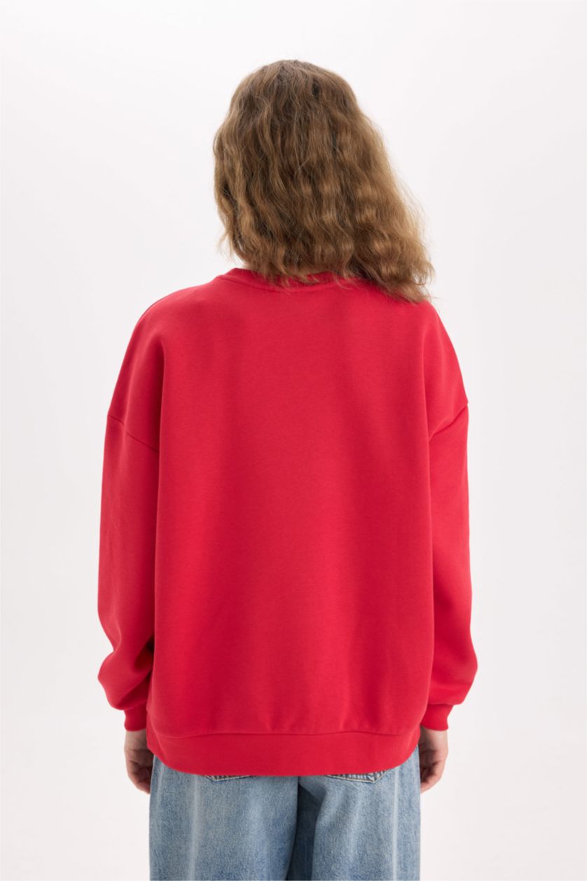 Kadın Kırmızı Oversize Geniş Kalıp Atatürk İmzalı Bisiklet Yaka Sweatshirt