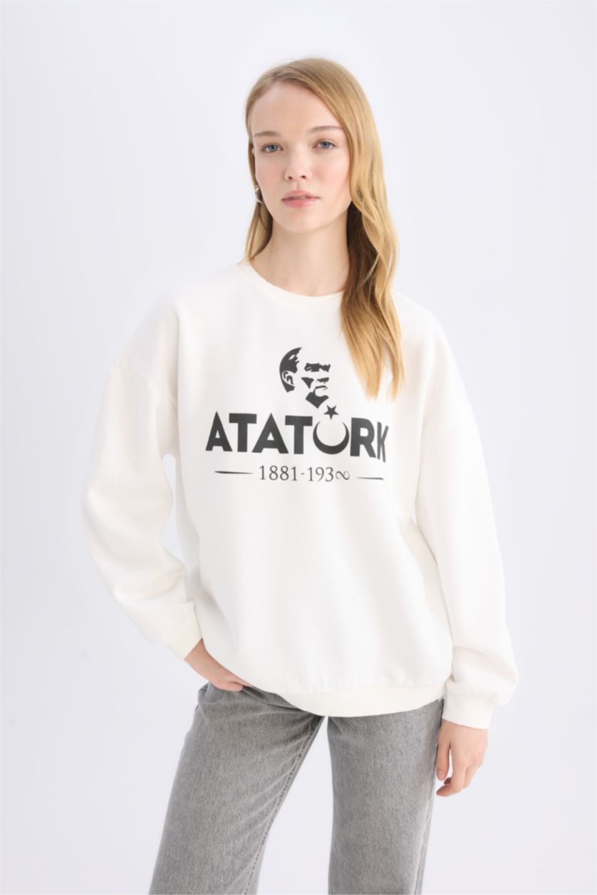 Kadın Kırık Beyaz Oversıze Kalın Sweatshirt Kumaşı Sweatshirt