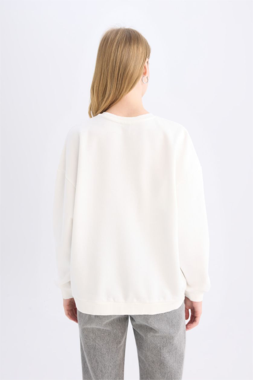 Kadın Kırık Beyaz Oversıze Kalın Sweatshirt Kumaşı Sweatshirt
