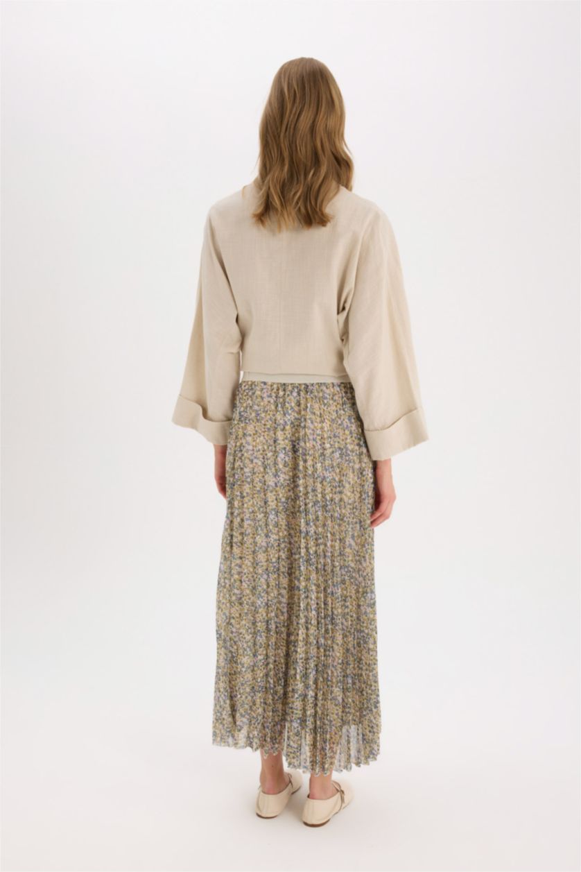 Kadın Açık Yeşil Pilise Desenli Şifon Maxi Etek