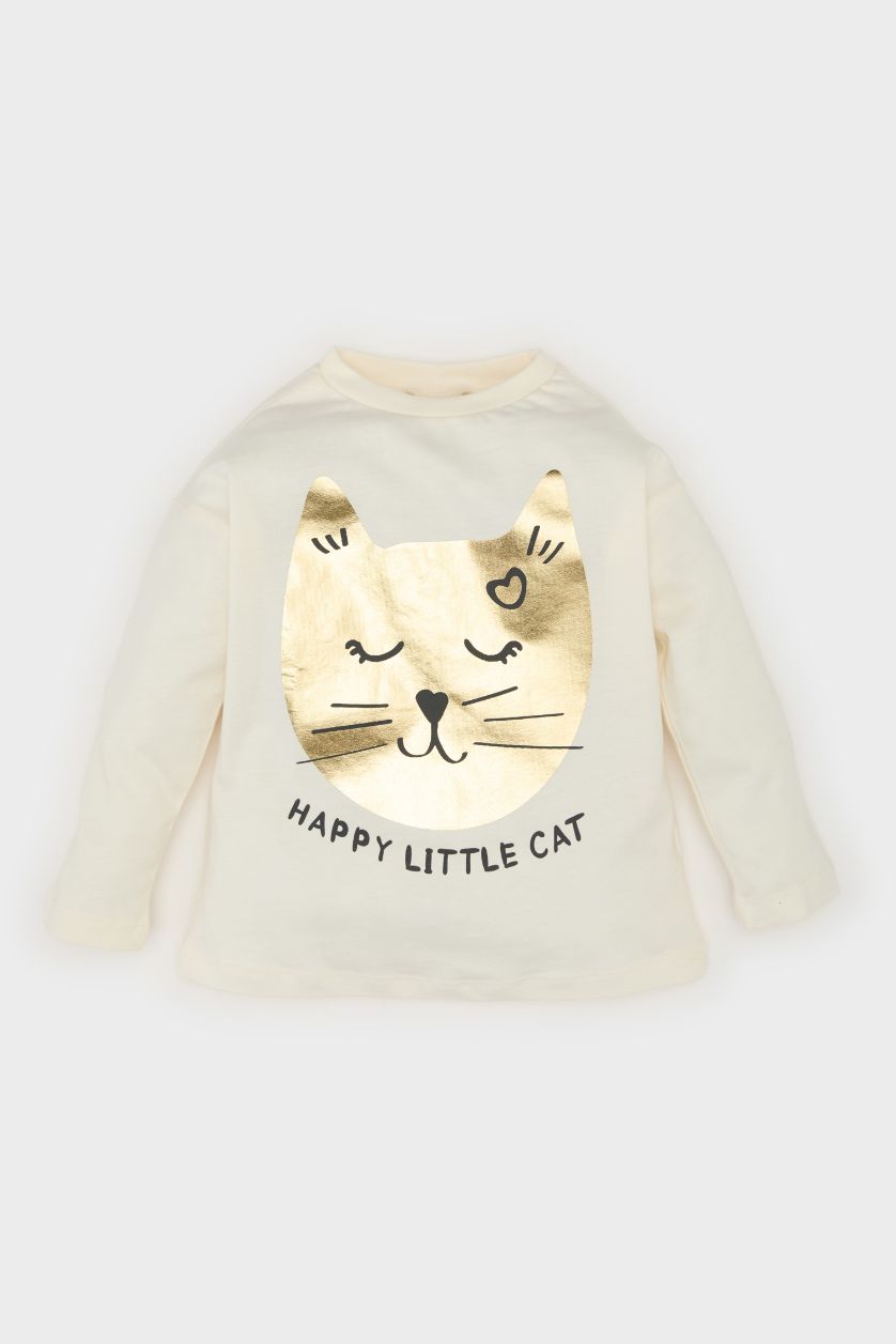 BABY GIRL White Baby Girl Regular Fit Crew Neck Animal Patterned T-Shirt