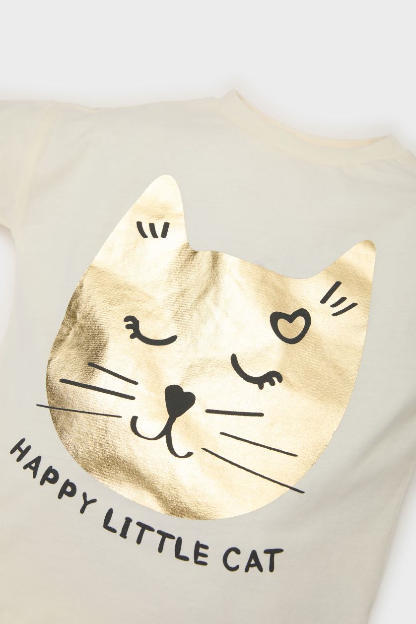 BABY GIRL White Baby Girl Regular Fit Crew Neck Animal Patterned T-Shirt