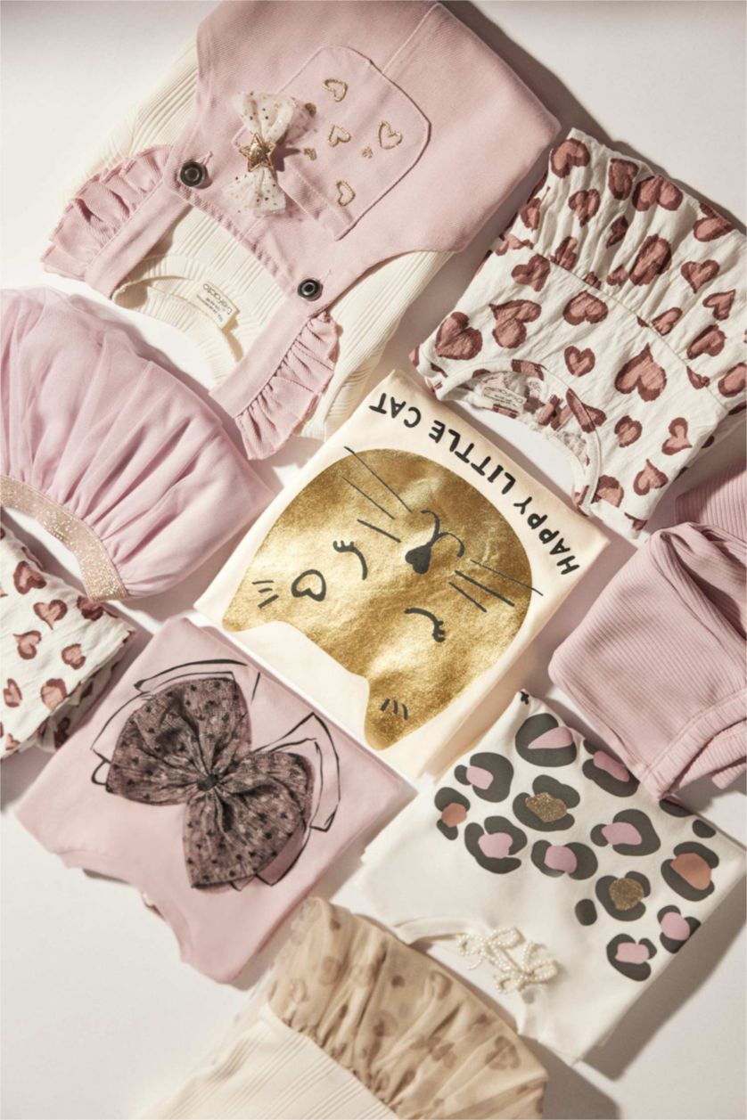 BABY GIRL White Baby Girl Regular Fit Crew Neck Animal Patterned T-Shirt