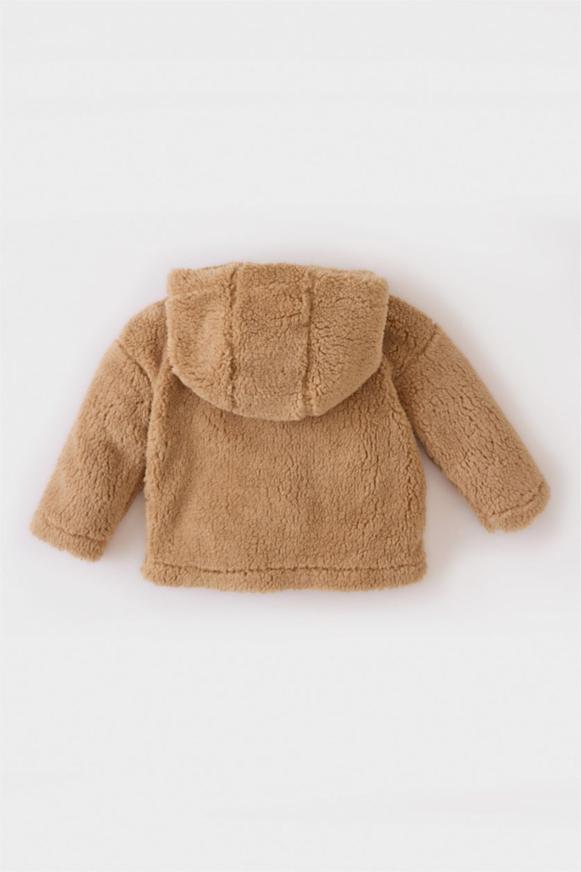 Erkek Bebek Camel Erkek Bebek Kapüşonlu Baskılı Fermuarlı Pelüş Hırka