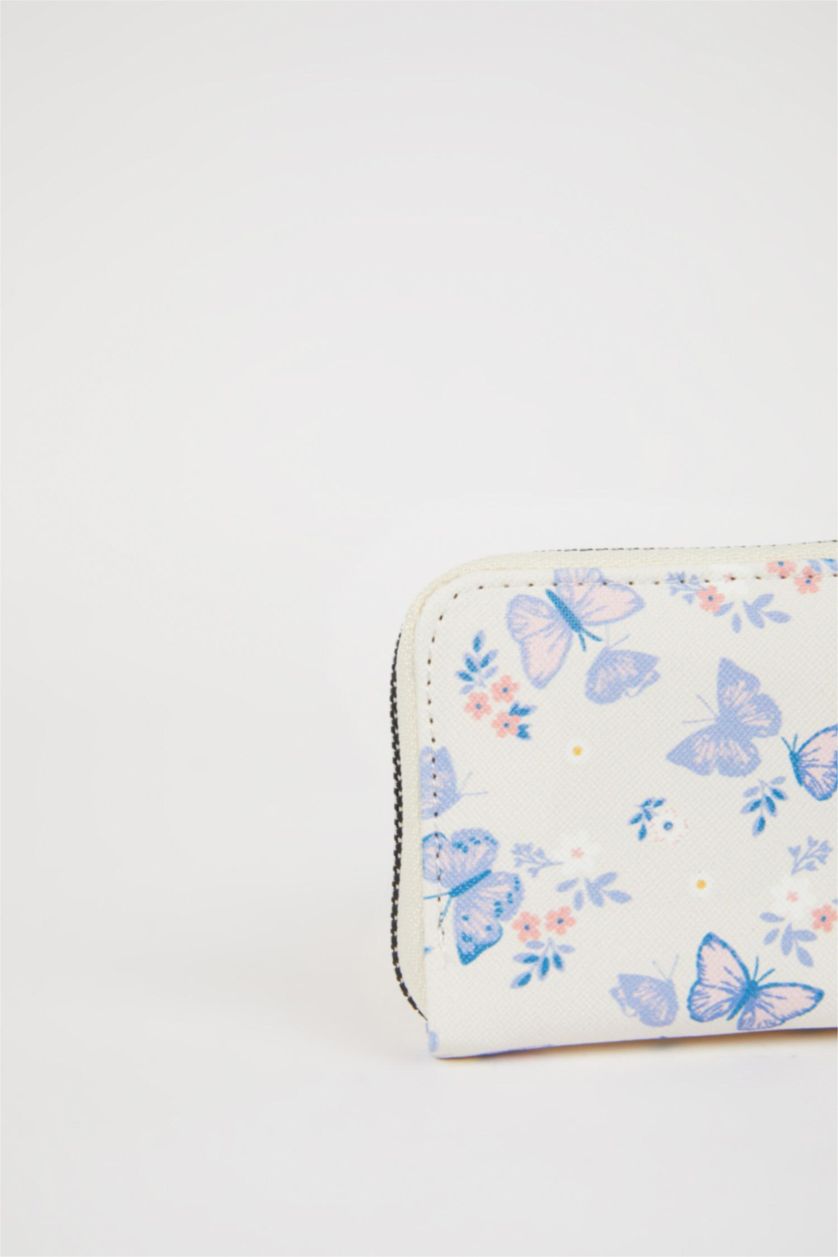 نساء بيج محفظة عملات نسائي برسمة فراشة جلد صناعي