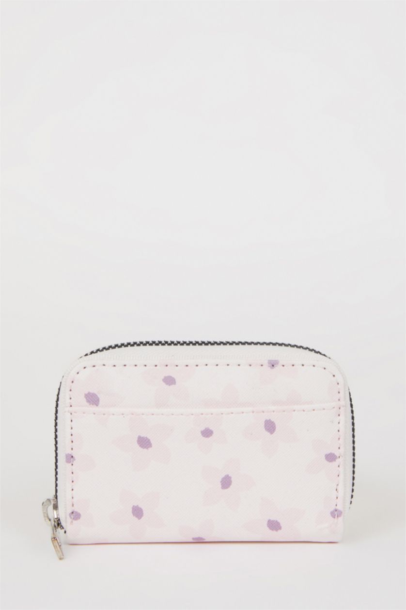 Kadın Pembe Kadın Çiçekli Suni Deri Bozuk Para Çantası