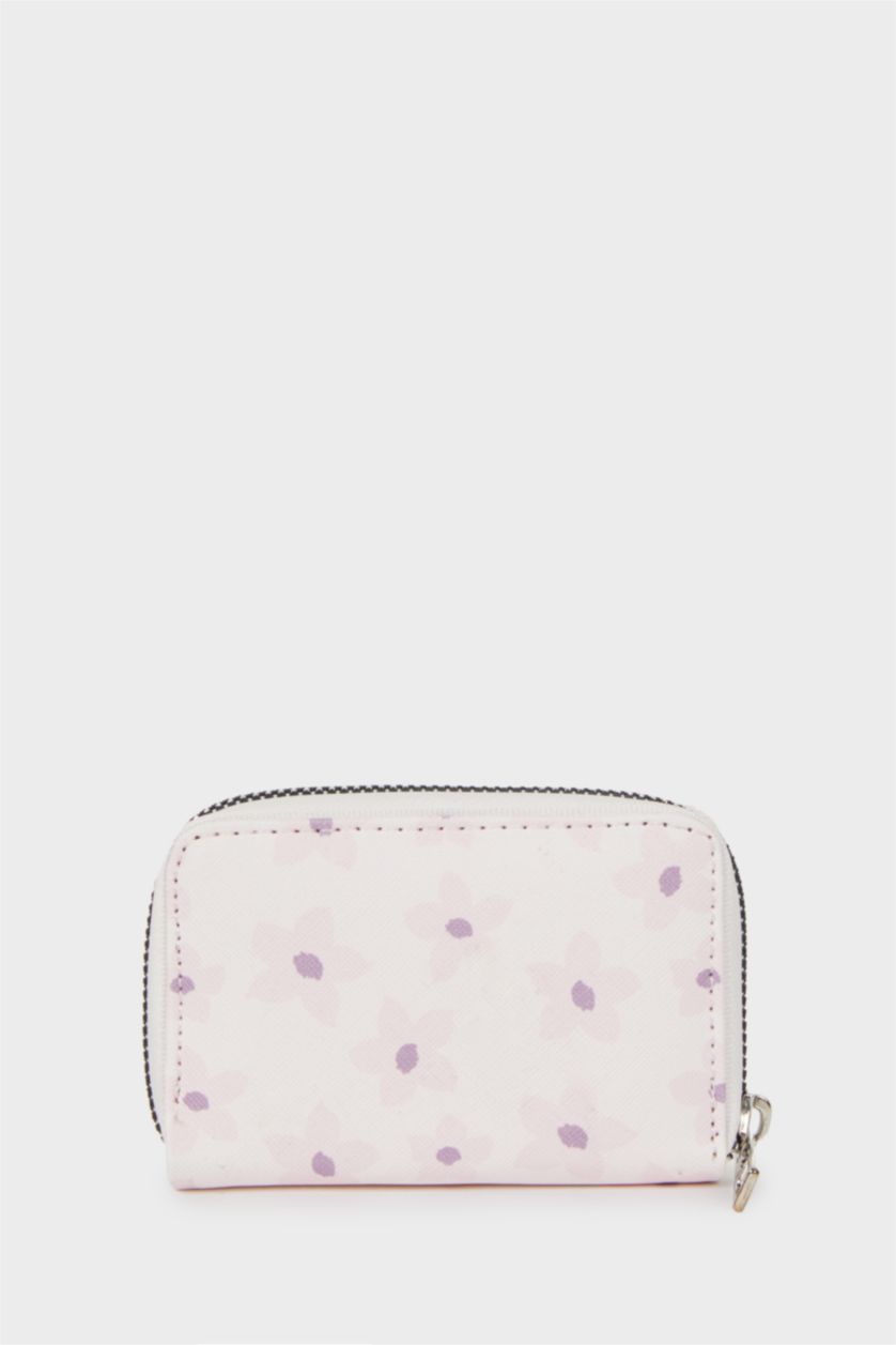 Kadın Pembe Kadın Çiçekli Suni Deri Bozuk Para Çantası