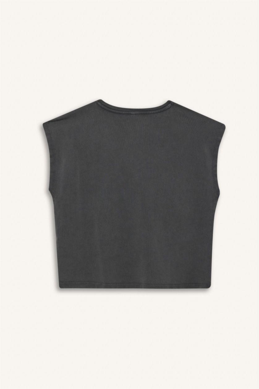 Woman Anthracite Regular Fit V Neck Basic Premium T-Shirt