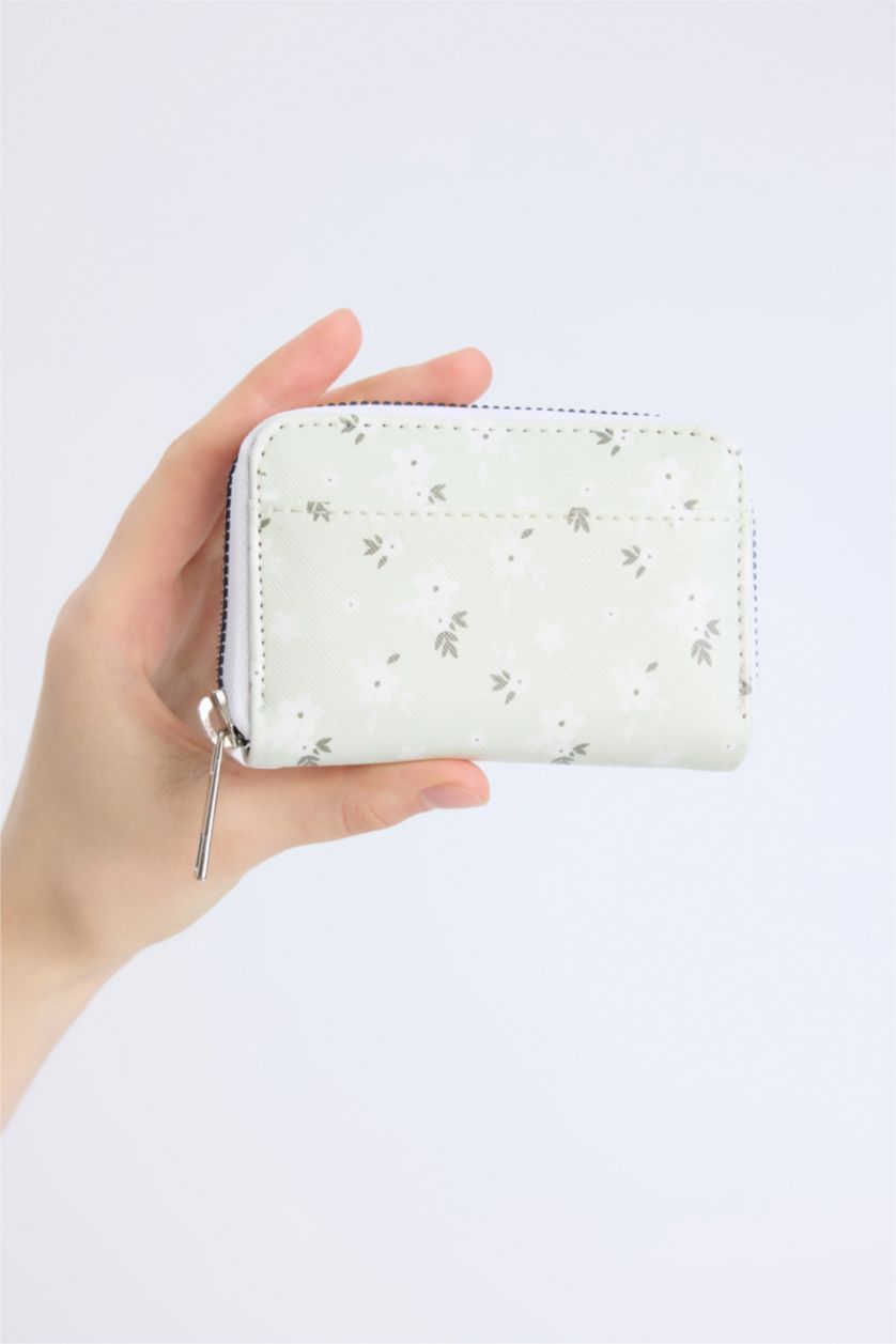Woman Mint Woman Flower Faux Leather Coin Purse