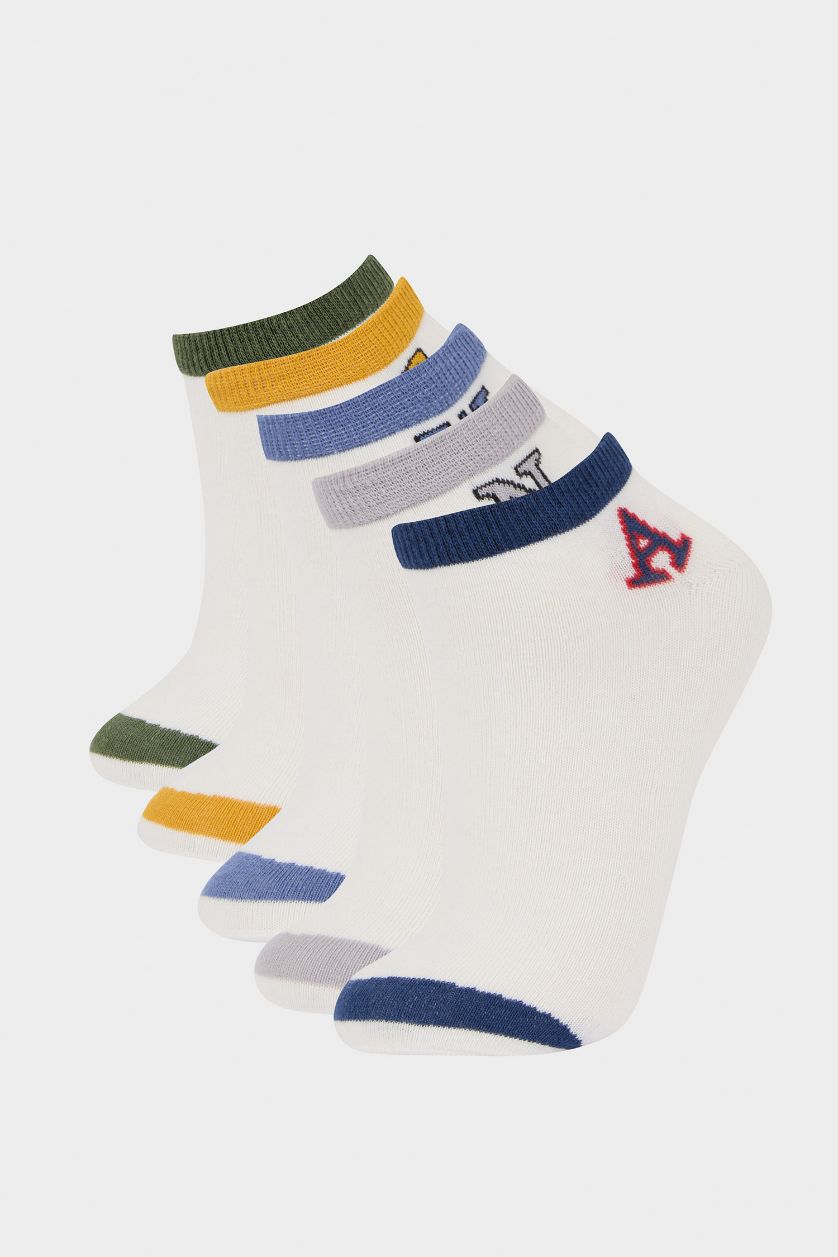 Boys & Teens White Boy Printed 5 Piece Short Socks