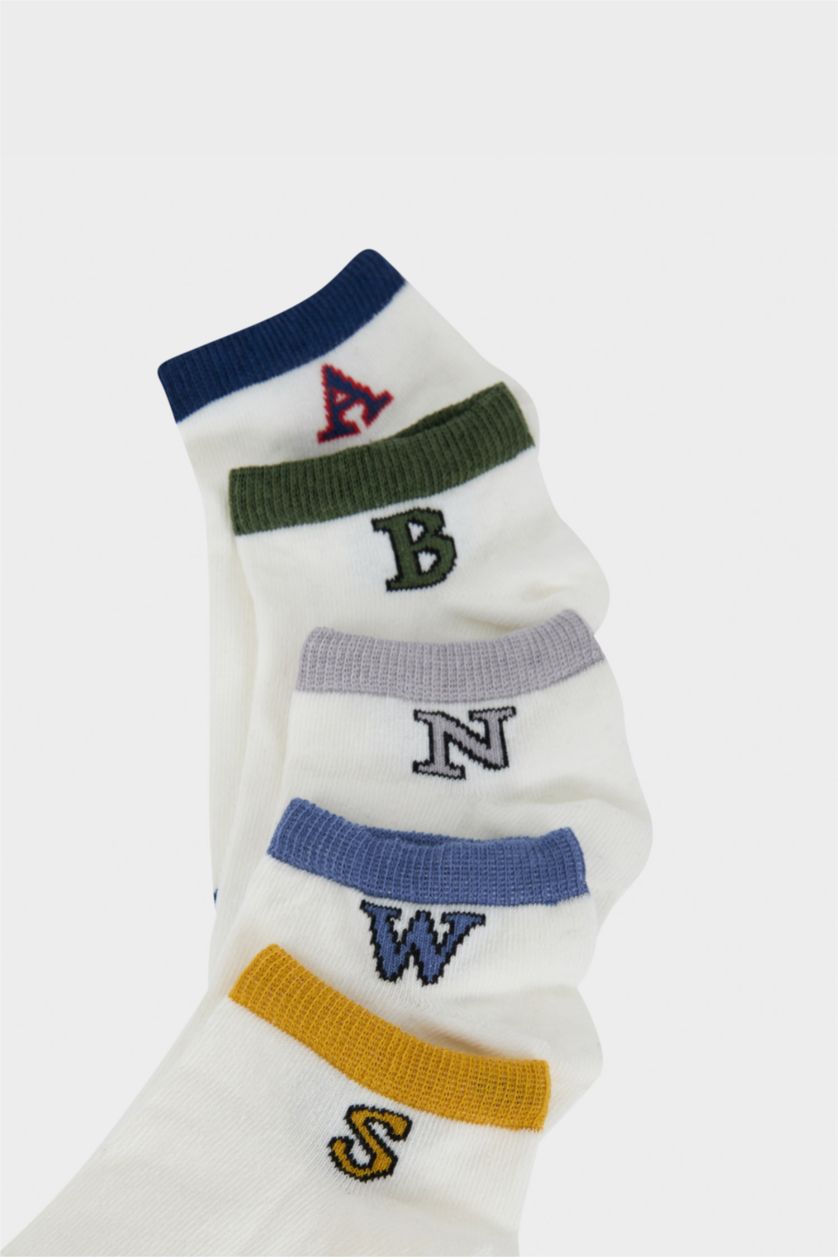 Boys & Teens White Boy Printed 5 Piece Short Socks