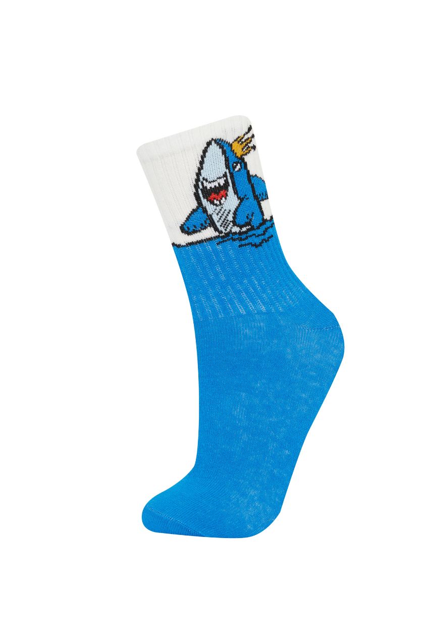 Erkek Çocuk - Genç Erkek Beyaz Erkek Çocuk 3'lü Pamuklu Uzun Çorap