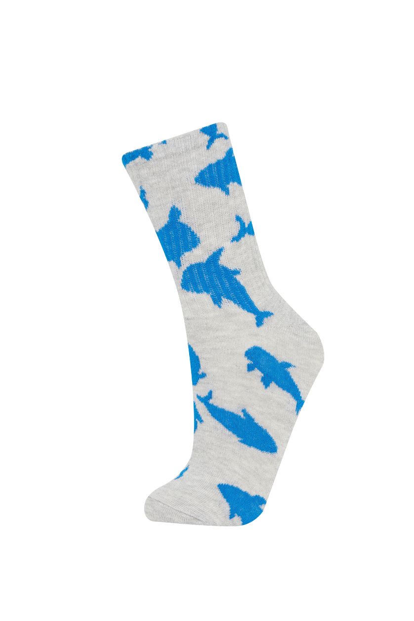 Erkek Çocuk - Genç Erkek Beyaz Erkek Çocuk 3'lü Pamuklu Uzun Çorap