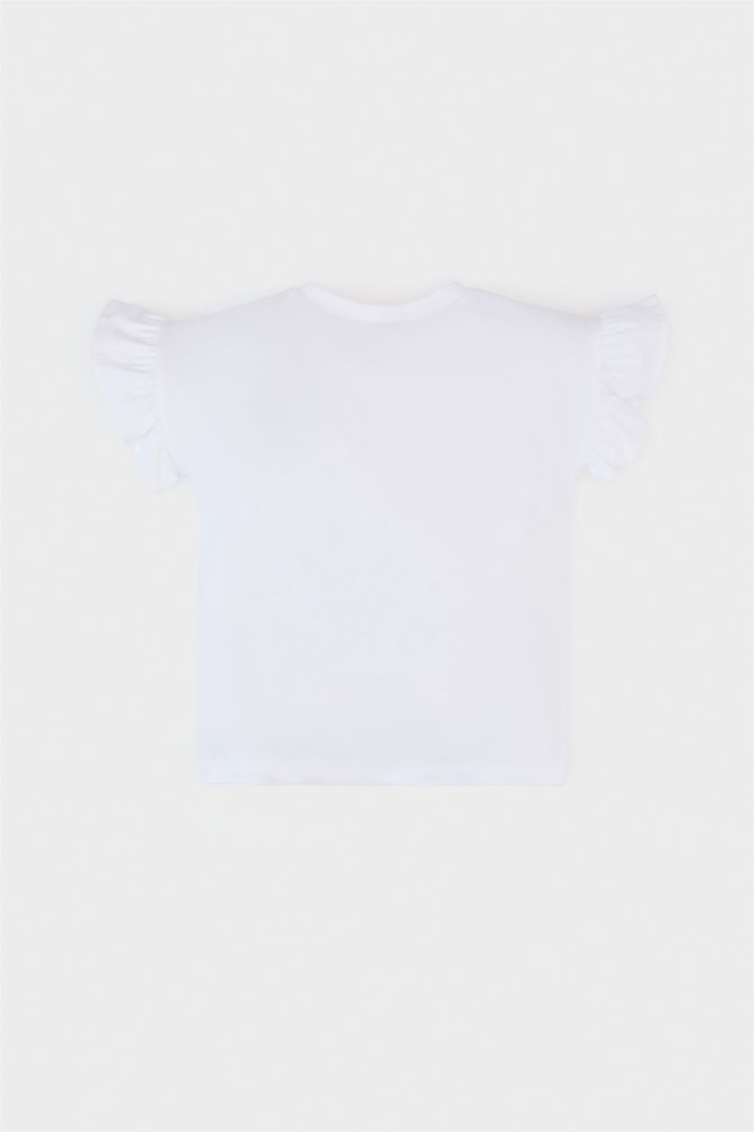 Kız Bebek Beyaz Kız Bebek Bisiklet Yaka Kalp Desenli Kısa Kollu Tişört