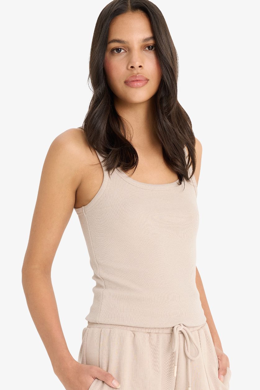 WOMAN Stone Slim Fit Basic Camisole Round Collar Tank Top