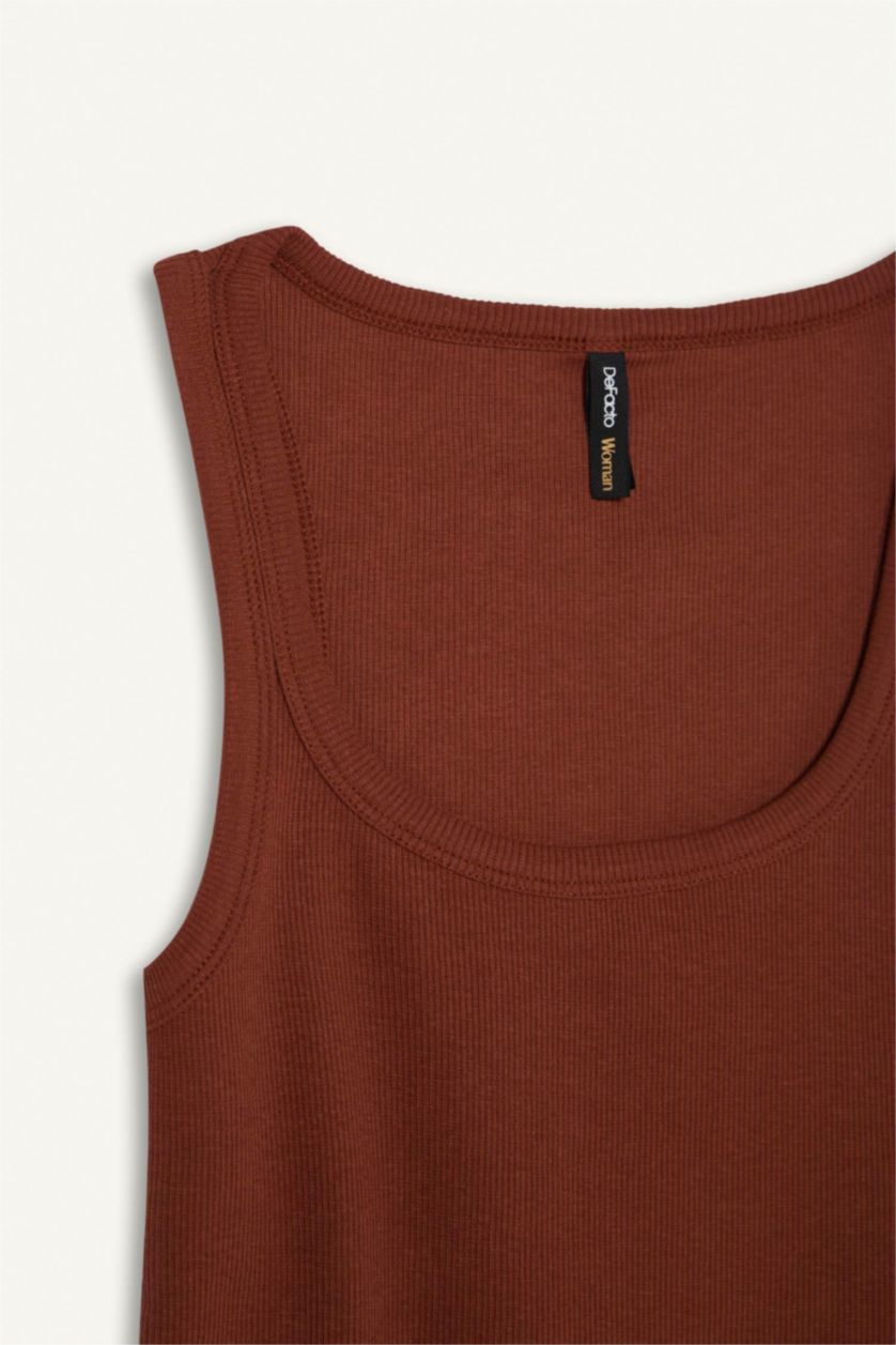 Kadın Açık Bordo Slım Fıt Basıc Düz Yuvarlak Yaka Fitilli Kaşkorse Atlet